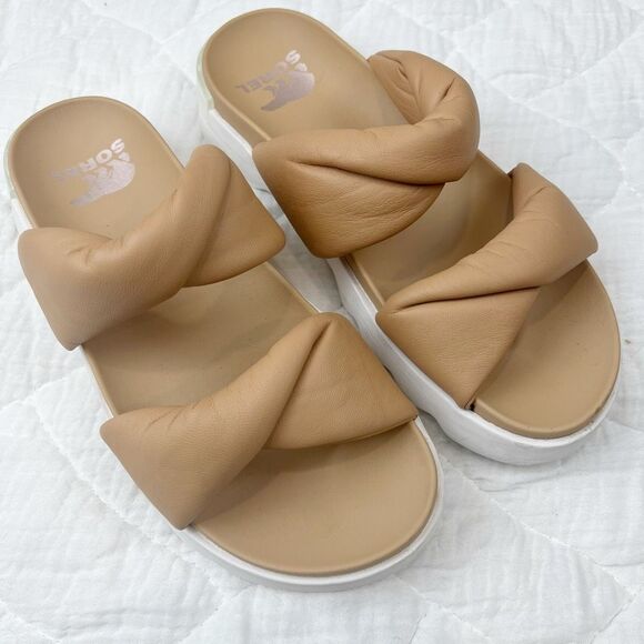 SOREL Women's Viibe Twist Slide Sandals Beige Size 9.5 Slip-On - Picture 1 of 7